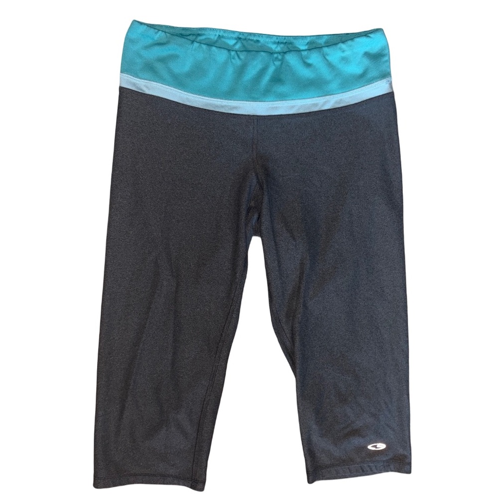 Champion Dark Gray Athletic Crop Leggings with Contrasting Teal Waistband